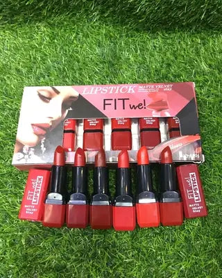 Fitme High Pigmented Velvet Matte Lipstick Set - Long Lasting Smooth Intense Color Lip Makeup Collection - Pack of 6