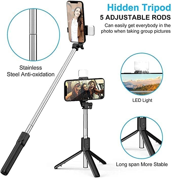 R1S Multifunctional Wireless Selfie Stick Tripod – Extendable Handheld Monopod