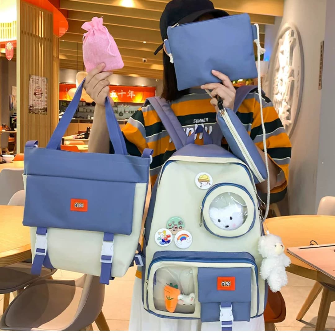4 Set Backpack For Teenager Girl Waterproof High Capacity School Bags Female Student Cute BookBags