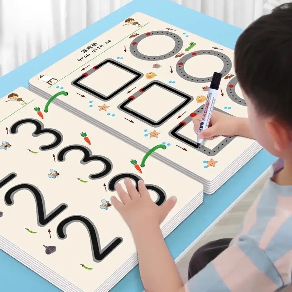 A4 Kids Educational Learning Tracing Book | 64 Pages Dot-to-Dot Activity Workbook with 2 Markers