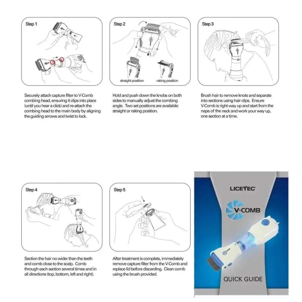 Anti Lice Metal Comb with 4 Filters | Stainless Steel Fine Tooth Head