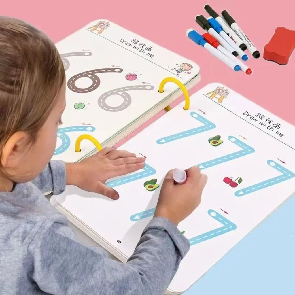 A4 Kids Educational Learning Tracing Book | 64 Pages Dot-to-Dot Activity Workbook with 2 Markers