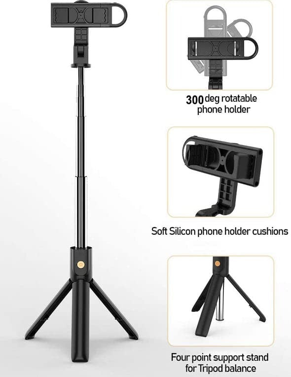 R1S Multifunctional Wireless Selfie Stick Tripod – Extendable Handheld Monopod